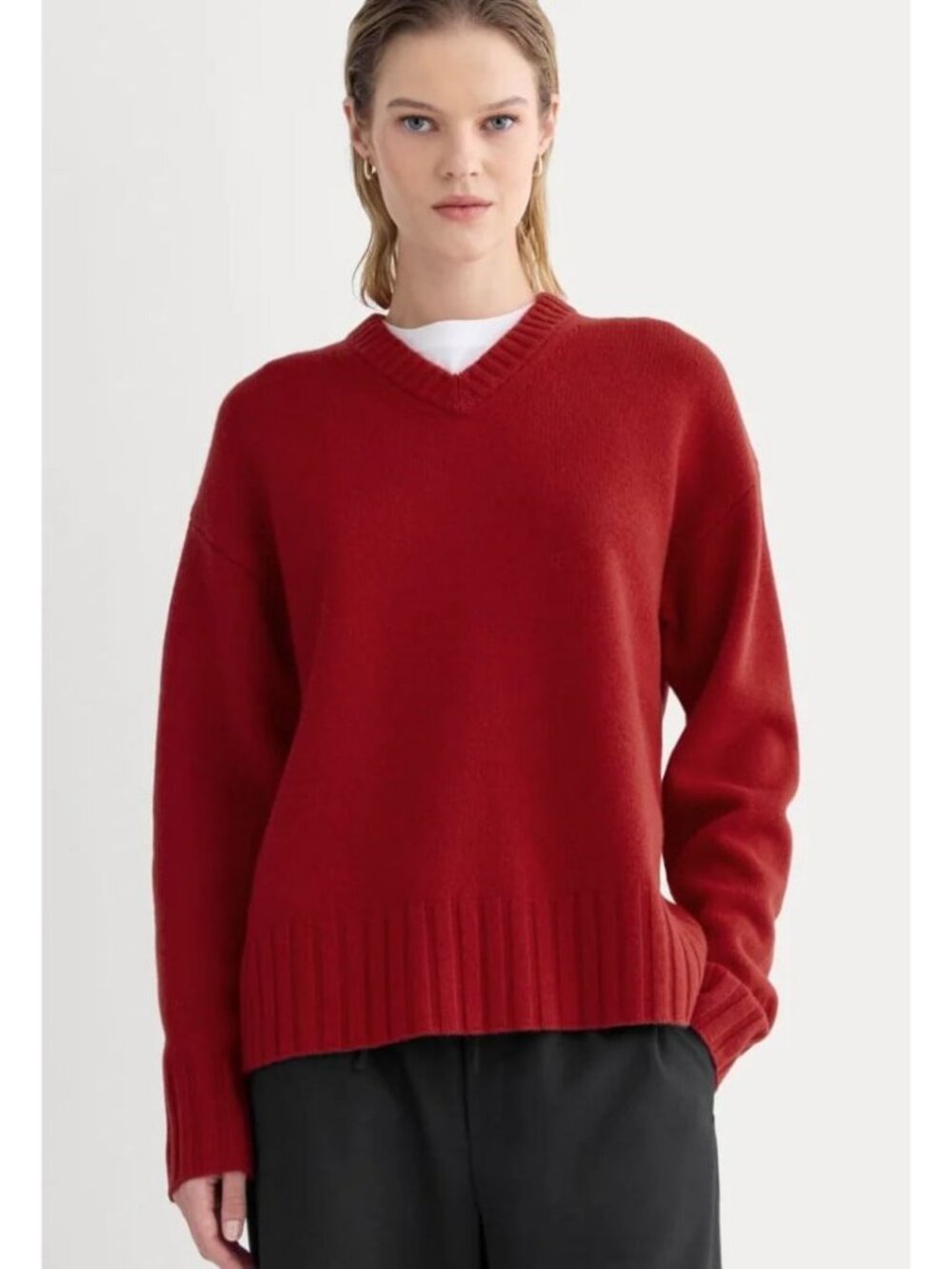 Everlane V-Neck Sweater in Extrafine Luxe Merino Women's Size XL Red NWT!